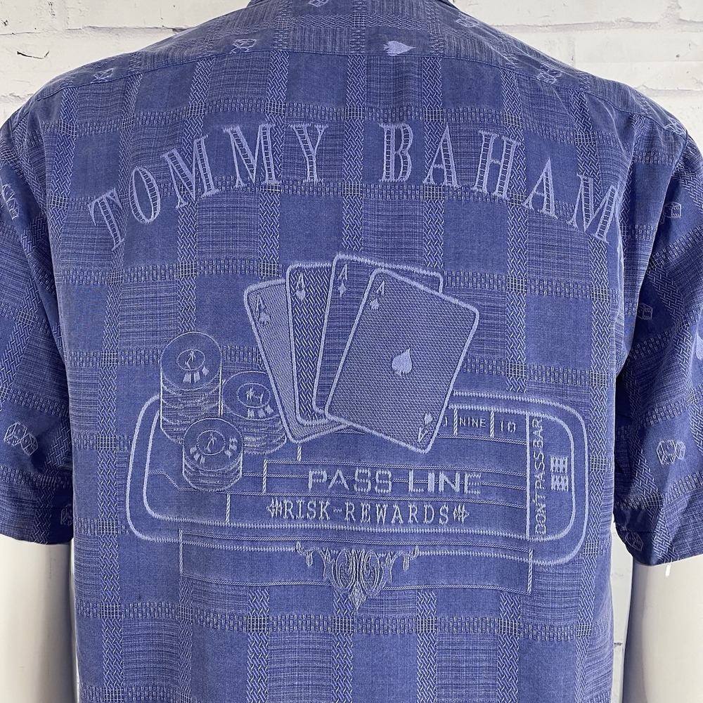 Tommy Bahama Shirt Men's Small 100% Silk Camp Shirt Pass Line Hawaiian Gambling